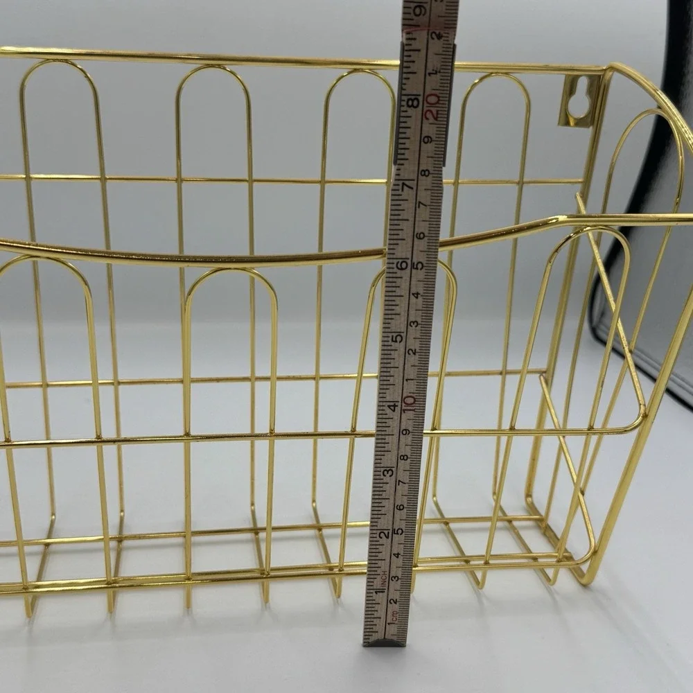 Gold Tone Wire Wall Mount Basket Organizing